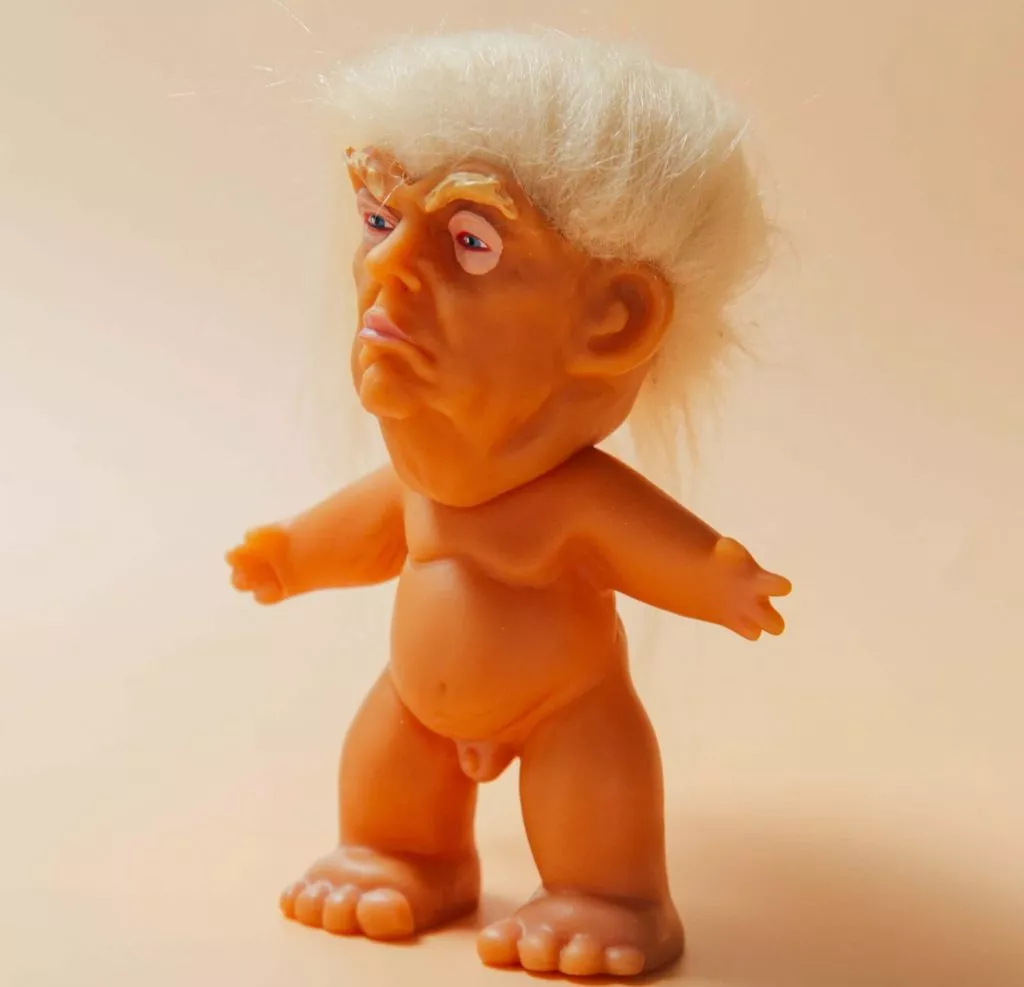 Photo of Donald Trump as a naked troll doll with troll hair but blonde like his